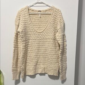 Free People Cream V-Neck Sweater